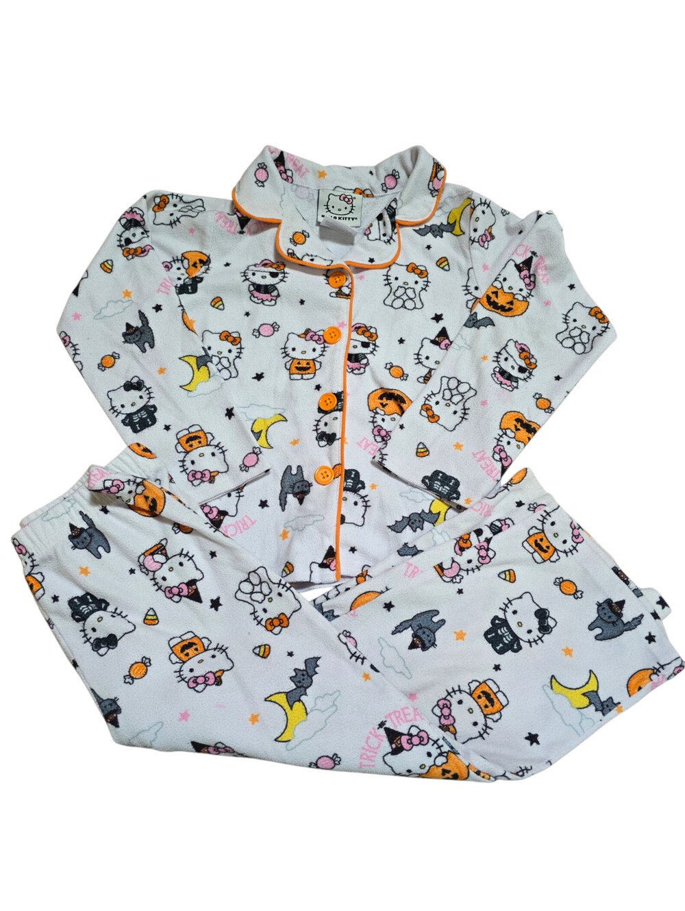 Hello Kitty Sanrio Girls Size 4 Halloween Pajama Set Fleece Pumpkin Witch Cat